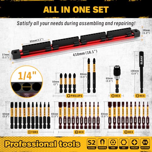 ELEAD 38-Piece Hex | Torx | Phillips Screwdriver Bit Set with 2.5” & 4” Bit Holder, Magnetic Bit Storage Rail, Allen Wrench Drill Bit Set, Tamper Proof Star Bit Set, S2 Steel - size: 38-Piece