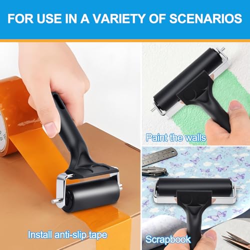 Wlivxch 2Pcs Hard Rubber Brayer Rollers (4 Inch and 2.2 Inch) for Printmaking, Ink Printing, Gluing Application, Stamping, Boat Flooring and Wallpaper Installation - Black Tool