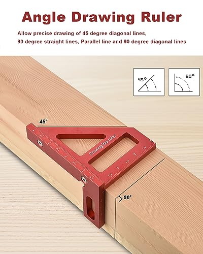 Imperial 3D Multi-Angle Measuring Ruler,45/90 Degree Aluminum Alloy Woodworking Square Protractor, Miter Triangle Ruler High Precision Layout Measuring Tool