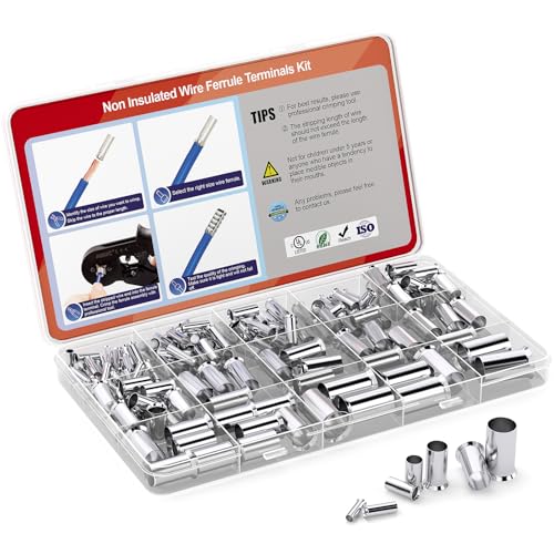 AIRIC 12,10,8,6,4,2,1/0 AWG/Gauge Wire Ferrules Kit 168Pcs Crimp Connectors