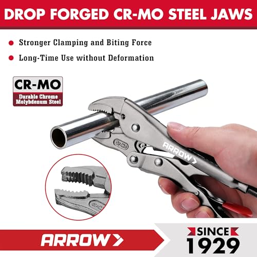 ARROW 7" Curved Jaw Locking Pliers with Screw Extractor | CR-MO Steel Pliers, Adjustable Screw, One-Hand Release, Anti-Slip Handle - size: 7 inch