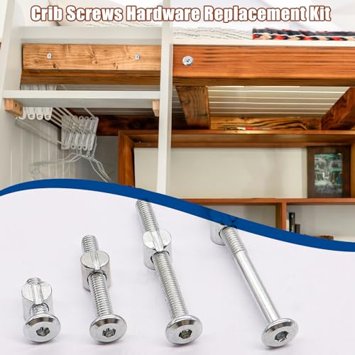 Taiss 20 Set Crib Screws M6x20mm/40mm/60mm/80mm Baby Bed Crib Screws Hardware Replacement Kit,Bunk Bed Bolts Hex Socket Cap Screws Bolt with Barrel Nuts/Wrenches for Beds Furniture Headboards - color: Silver