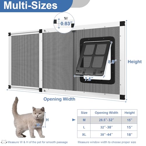 Ventilated Pet Door for Window, Fits 28.5"-32" Width Window, 2-Min Install | Aluminum Frame + Stainless Steel Mesh | Breathable Bug-Proof | Magnetic Closure Window Cat Door, Cat Door for Window Insert - size: Fit Window: 28.5''-32''