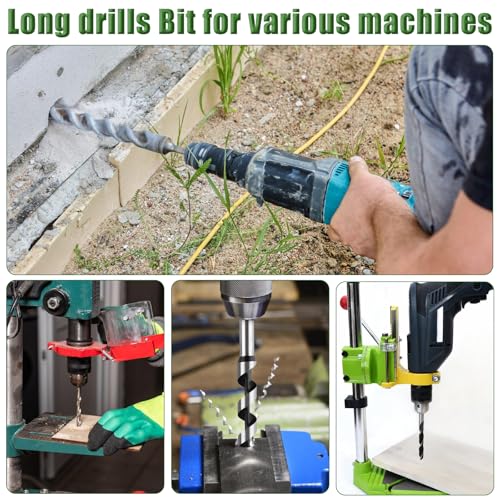 Hex Shank Long Wood Auger Bit 6Pcs, Multi Size Carbon Steel Drill Kit