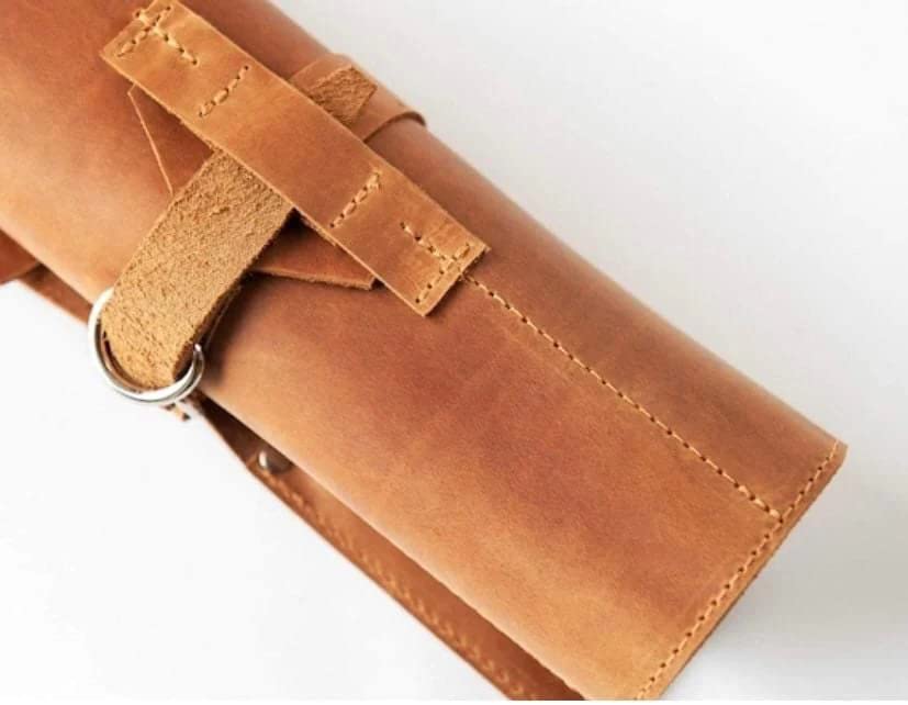 Leather Snap Tool Roll Up Bag with 6 Slots, Bonsai Tools Pocket Bag, Portable Carry Case for Bonsai Professionals, Salon Storage Organizer Pouch, Full Grain Leather, Handmade