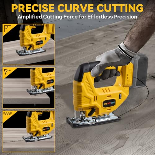 DEMIMA Cordless Jig Saw for Dewalt Battery, 7 Speed Variable Up to 3200RPM, LED Light, 45° Bevel Cuts, 3 Orbital Motions, with Jig Saw Blade for Straight/Curve/Circle Cutting(Battery Not Include)