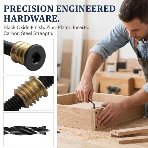 Threaded Inserts for Wood 32 Sets 1/4"-20 – Furniture Hardware Kit with 1-3/4" Hex Bolts, Pilot Drill Bit & 2 Wrenches for Furniture Assembly, Drawer Repair, Cabinet Hinges (Screw in Nut Set) - size: 30+2 PCS