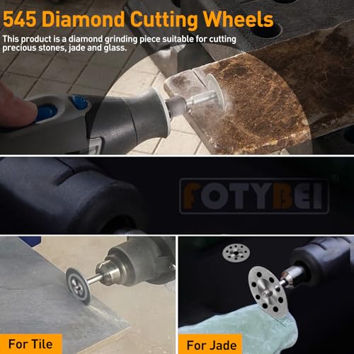 FOTYBEI 40pcs 545 Diamond Coated Cutting Wheel (20/22/25/30mm) for Dremel Rotary Tool with 402 Mandrel (3mm) 8pcs and Screwdriver for Rotary Tool Accessories Stone Glass Cutting (40pcs-20/22/25/30mm) - style: 40pcs-20/22/25/30mm