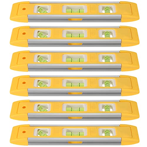 6 Pack 9 Inch Magnetic Torpedo Level with 45, 90, 180 Degree Bubbles, Plastic Shell Shock Resistant Torpedo Level, Yellow Spirit Level Measuring Tool - color: Yellow, size: 6PCS