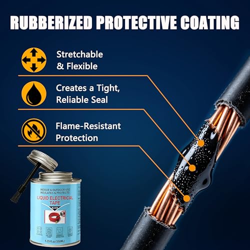5.29 oz Liquid Electrical Tape – Quick-Drying Insulating Glue, Waterproof & High Temp Resistant, Liquid Wire Insulation Rubber with Brush Cap for Wires, Cables, Outdoor Equipment (Black) - color: Black