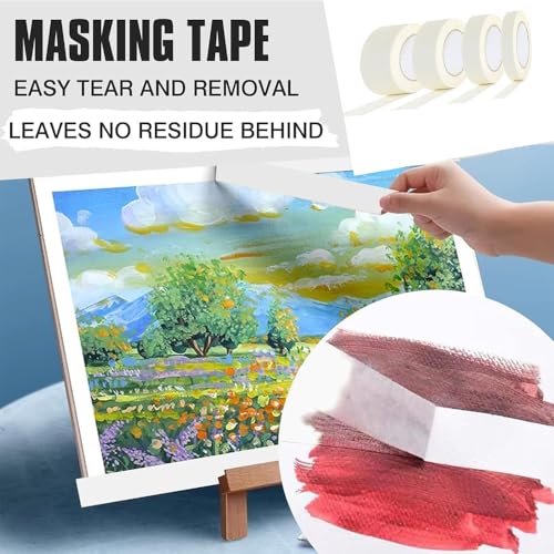 4 Rolls White Masking Tape 2 1 3/4 1/4 inch Wide, Multi Size Assorted General Purpose Beige Masking Tape Painters Tape Art Craft Tape, Paper Tape, 0.24/0.6/1/2 Inchx22 Yards