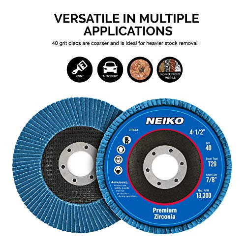 Neiko 11142A Premium Zirconia Flap Disc | 4.5" x 7/8-Inch, 40 Grit, Bevel Type 29 - 10 Pack