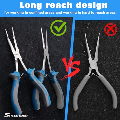 SPEEDWOX 2PCS Long Reach Needle Nose Pliers & Bent Needle Nose Pliers Set - style: 2PCS Bent & Needle Nose Pliers Smooth Jaw