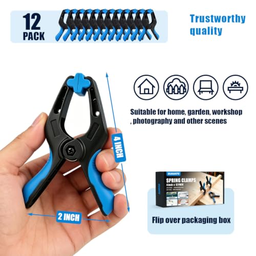 12 Pack 4 inch Heavy Duty Spring Clips, Plastic Spring Clamps for Woodworking, Backdrop Stand, Pool Cover, Photography, Crafts - size: 4" Pack of 12