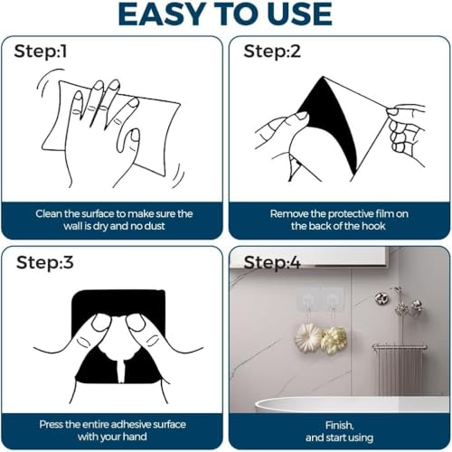 24 Pack Adhesive Wall Hooks 33LB Heavy Duty No Drill Clear Sticky Hooks