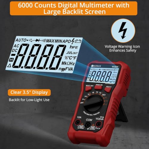 Neoteck 6000 Counts True RMS Digital Multimeter,Auto Range Multimeter - color: Red, size: 6000Counts(AC/DC 600V)