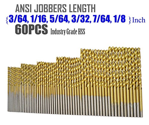 60Pcs Micro Drill Bits Set 1/8 1/16 3/64 5/64 3/32 7/64 Jobber Length Twist Drill Bit Set for Steel Wood Plastic Aluminum Alloy