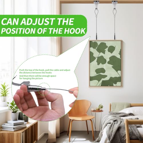 Adjustable Picture Hanging Wire Kit Picture Rail Hanging System Sturdy Gallery Display Rail Rope with 3 Hooks for Exhibition Art Gallery Frames Display (6.56 FT, 3 Hooks, 16) - style: 6.56 FT, 3 Hooks