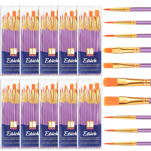 ESRICH 100PCS Pink Paint Brushes, Paint Brush for Acrylic Painting - color: Purple, size: 100