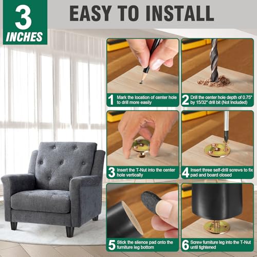FoDau770 Rubber Wood Legs 3", Straight Taper, 5/16"-18 Thread, Black, 4pcs | Wood Couch legs - Mid Century Sofa Legs - Furniture legs Replacement for Cabinet Dresser Chair Ottoman - color: Black, size: 3 Inch - Straight (90°)