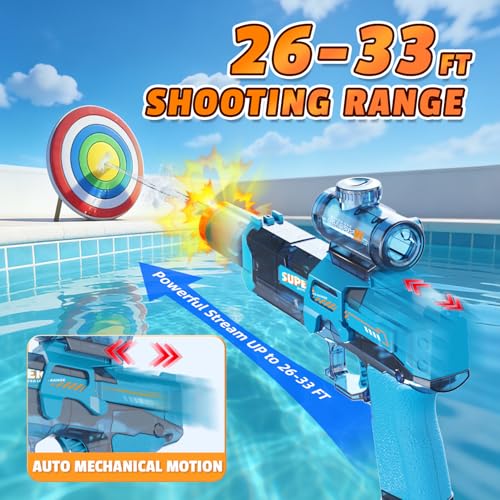 6pcs Electric Water Gun for Kids Adults, Auto Squirt Gun with Flashing Muzzle, 26FT Range, Leak-Proof Rechargeable Water Blaster for Summer Pool Beach Water Fights (3 Black+3Blue) - style: 6-Pack