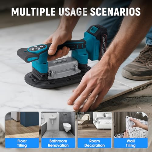 Tile Vibration Tool 250mm Suction Cup 882lbs/400kg Adsorption Handheld Tile Installation Leveling Machine Tile Vibrator Tool for Tiling Leveling Laying Max.28000r/Min 9 Speeds