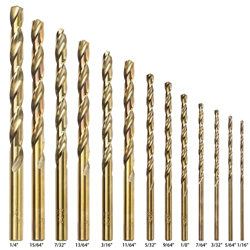 GMTOOLS 13Pcs Cobalt Drill Bits Set, M35 HSS 135 Degree Tip, Twist Jobber Length Drill Bit Kit for Hardened Metal, Cast Iron, Stainless Steel, Plastic and Wood with Storage Case 1/16"-1/4" - style: 13 pcs Cobalt