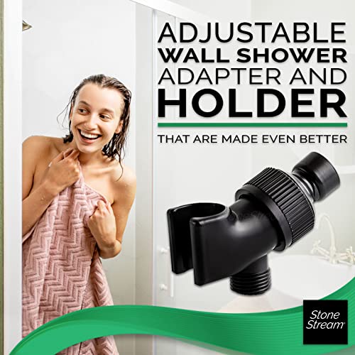 Original StoneStream Adjustable Wall Shower Adapter and Holder for Handheld Showerheads - Matte Black - color: Black