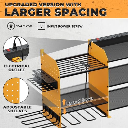 Upgraded Large Power Tool Organizer Wall Mount with Charging Station - color: Yellow