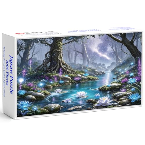 Puzzles for Adults 1000 Pieces - Fantasy Forest River Themed Colorful Jigsaw Puzzles, Fun Family Game, Challenging Brain Teaser, 28 x 20 in, Great Gift Idea & Home Decor (Fantasy Forest) - color: Fantasy-fantasy Forest
