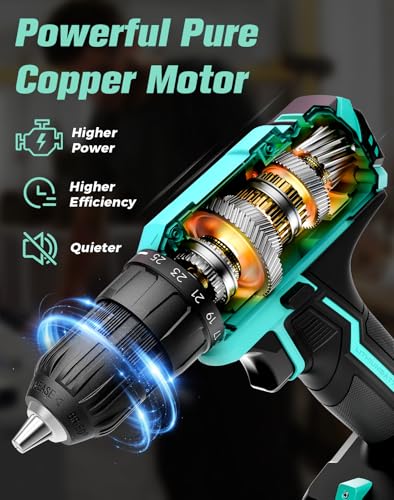 Cordless Drill, 20V MAX Power Drill Set with 2.0Ah Power Pack & Charger, 3/8 Inch Keyless Chuck, Variable Speed, 25+1 Position and 56PCS Bits/Screws, Power Tools for Home Projects - color: Bbayblue
