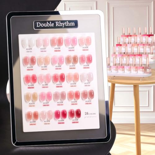Double Rhythm 28Pcs 0.5Oz Gel Nail Polish Set Same Color Same Bottle Gel Polish Kit Nail Art Manicure Salon DIY at Home for Women (Jelly Sheer Clear Collection-T24-8) - color: Milky Jelly Nude Pink