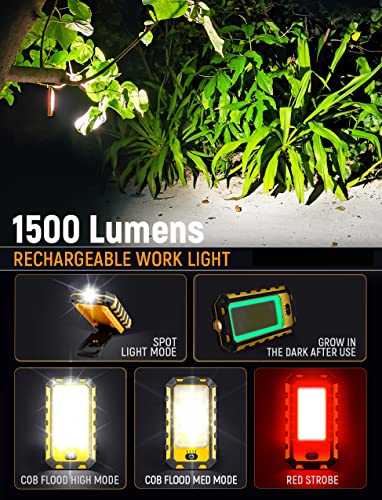 innofox LED Rechargeable Magnetic Work Light 1500Lumens, Hanging Hook 4 Lighting Modes, Job Site Lighting for Car Repairing, Camping, Hunting, and Hurricane(Orange)