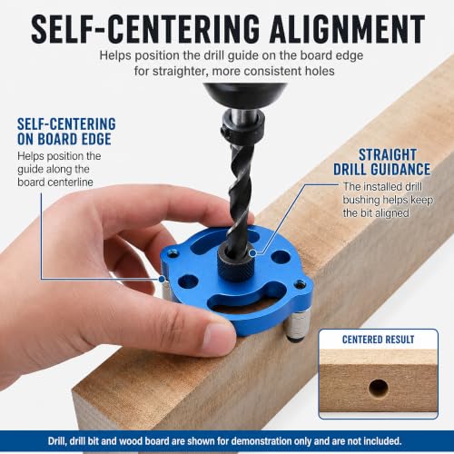 Self Centering Dowel Jig, Self Centering Doweling Jig Kit with 2/3/4/5/6/7/8/9/10mm Drill Bushings, Self Centering Drill Guide for Straight Holes, Dowel Drill Guide, Center Locator for Woodworking