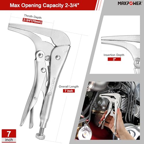 MAXPOWER 2PCS 90 degree Offset Long Nose Locking Pliers 7 inch and 10 inch - size: 7" 10"