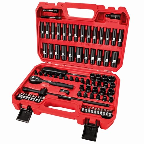 1/4" Impact Socket Set, 83 Pcs Wrench Set SAE(5/32-9/16 in) Metric (4-15mm) - size: 83-Piece 1/4" Drive Impact Socket Set