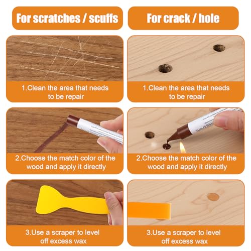 32Pcs Wood Filler Sticks, 30 Colos Wood Filler Putty Wax Crayons, Furniture Repair Kit, Putty Sticks for Baseboard Cabinets Furniture Floors (with 2 Scrapers)