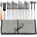 H & B 25 PCS Acrylic Paint Brush Set with Canvas Roll for Oil Watercolor - color: Black