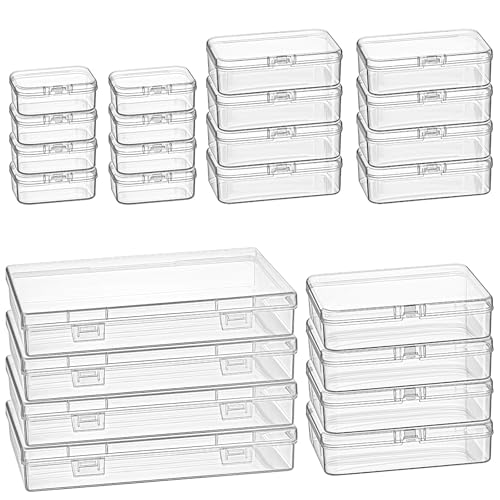 24 Pieces Mixed Sizes Rectangular Empty Mini Clear Plastic Organizer Box - size: 4 Sizes