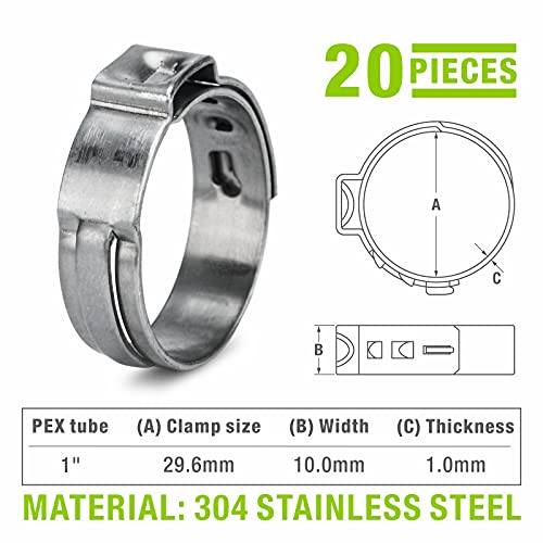 iCrimp 1 Inch Stainless Steel PEX Cinch Clamp Rings - size: 20pcs 1-Inch