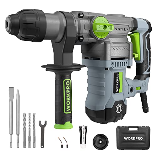 WORKPRO 1-1/4 Inch SDS-Plus Rotary Hammer Drill, 12.5AMP, Heavy Duty Corded Version for Concrete Demolition Chipping Rotomartillo, 5 SDS-Plus Bits - style: 12.5AMP
