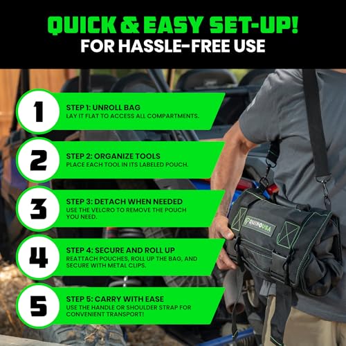 Rhino USA Tool Bag Roll - Heavy Duty Canvas Organizer for Tools - color: Green Black