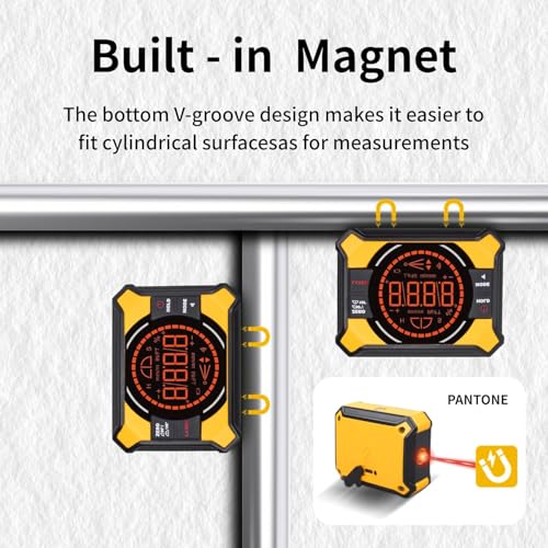 Digital Magnetic Angle Gauge with Laser, (Class 2, 1mW Power Output) 3-in-1 Mini Angle Finder, Rechargeable Digital Level with Backlit LED Display, Inclinometer Protractor for for Woodworking Yellow
