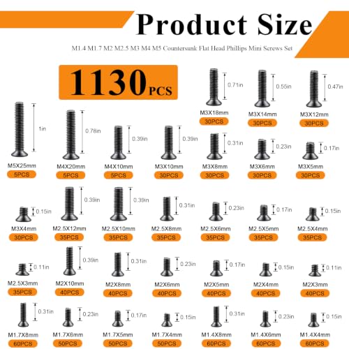 1130Pcs M1.4 M1.6 M2 M2.5 M3 M4 M5Metric Micro Screws Nuts Assortment, Hex Nuts, Small Machine Screws, for Arduino, RC Models, Electronics and DIY(Black) - size: 1130pcs