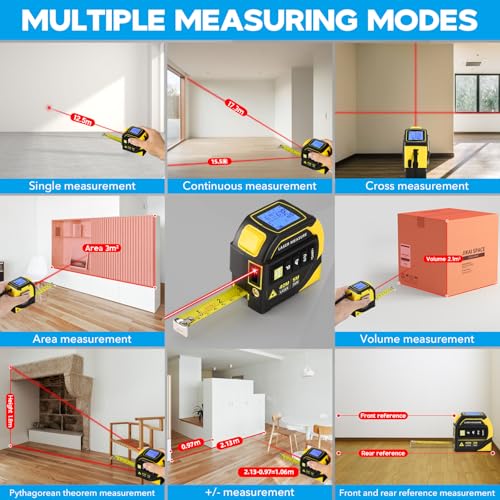 4-in-1 Laser Tape Measure - Class 2, 131FT Laser Distance Meter, 16FT AutoLock Tape Measure, Cross-Line Laser Level, Dual-Axis Electronic Angle, LCD Display, for DIY, Construction Projects