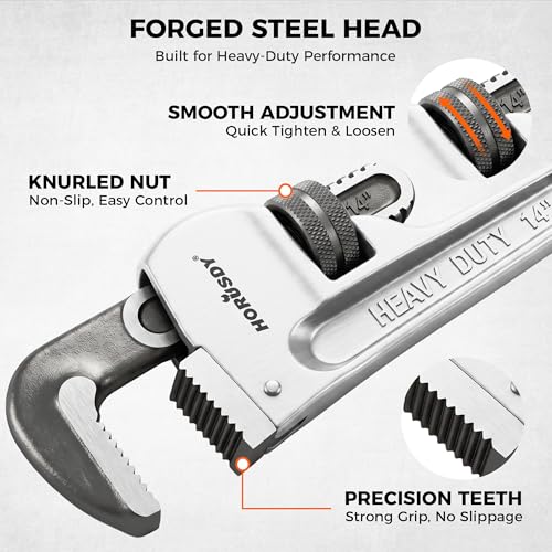 HORUSDY 4 Pack Adjustable Pipe Wrench Set, 8", 10", 12", 14" Heavy-Duty Plumbing Wrench with Anti-Slip Jaws - style: New Version