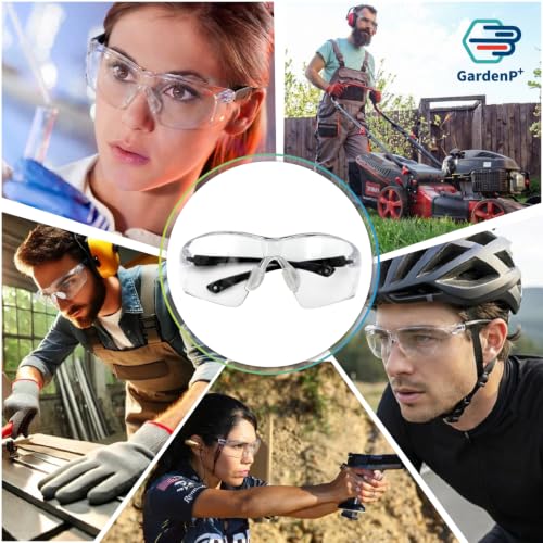 UV Protective Safety Glasses for Men/Women fit Sport/Work, Yard work, Lawn mowing, Ride, Shoot, ANSI Z87.1 Rated, Fog/Scratch Resistant Wrap-around Lens, Nose Pad Adjustable Black Temples