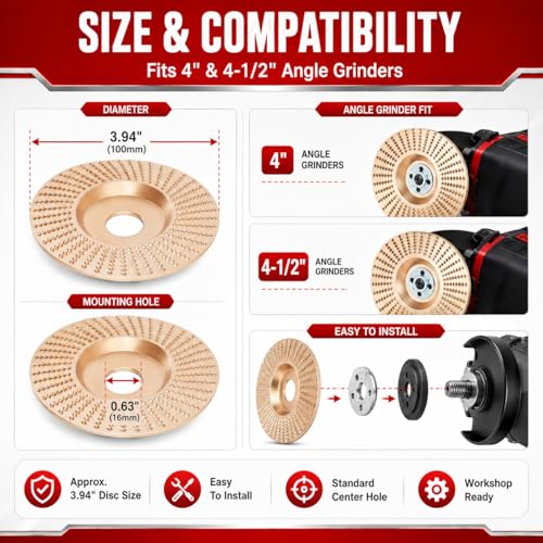 Tungsten Carbide Wood Cutting Wheel Carving Disc Shaping Attachments Set for Shaping Sanding Grinding Blades Heavy Duty Angle Grinder Polishing Pad for 4" & 4-1/2" Woodworking (Mix Type*3) - color: Mix Type*3