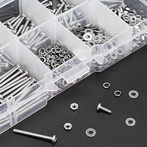 HELIFOUNER 420 Pieces M2 x 6mm /8mm /10mm /12mm /16mm /20mm, Phillips Pan Head Machine Screws, Metric Screws Bolts Washers Nuts Kit, 304 Stainless Steel - size: M2
