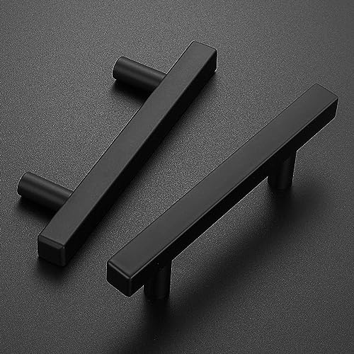 Estmoon 30 Pack 3 Inch Cabinet Handles Matte Black Cabinet Pulls Stainless Steel Drawer Pulls Square Handles for Cabinets Dressers Cupboard 76mm Hole Centers Kitchen Cabinet Hardware, 5'' Total Length - color: Matte Black